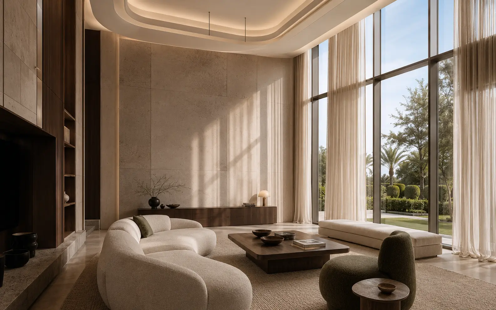 Emirates Hills villa with double-height curtains
